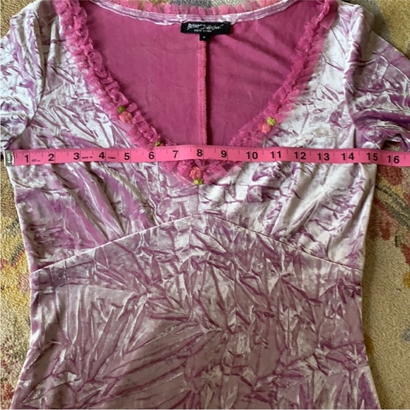 RARE  pink velvet Vintage Betsey Johnson dress with mesh - Picture 7 of 11